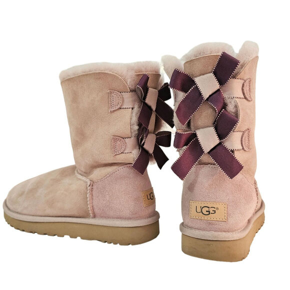 UGG Shoes - UGG Bailey Bow II Shimmer Dusk Suede Boots Sheep Skin Size 8